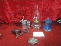 Oil lamp and cast iron bracket and more.