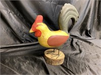 HAND PAINTED FOLK ART - CARVED WOODEN CHICKEN