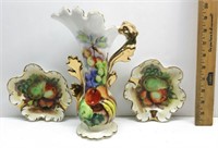 French Porciline Vase W/Fruit Plates