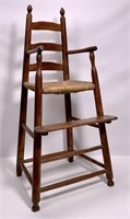 Maple high chair, ladder back, splay sides, button