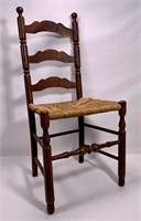 Ladderback chair, ball top, shaped slats, bulbous