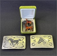 Vintage horse pins & belt buckles