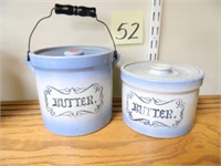 (2) Western Stoneware Blue & White Butter Crock -