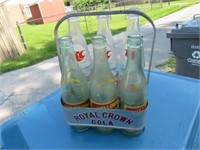 rc cola metal 6 pack bottle carrier & bottles