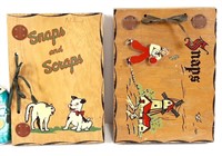 2 couvertures bois vintage SNAPS and SCRAPS 11"x8"