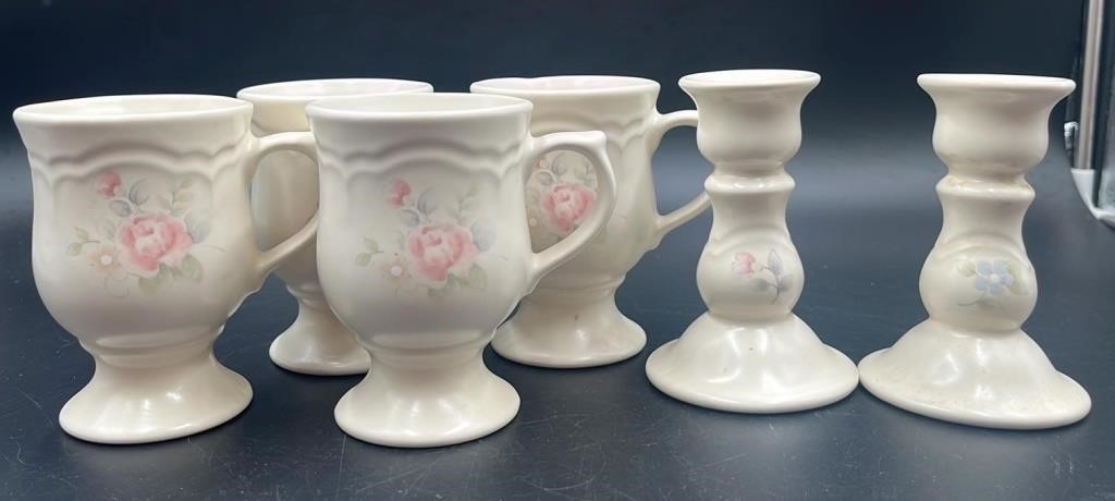 Vtg Pfaltzgraff Footed Mugs & Candle Sticks