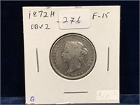1872H Canadian Silver 25 Cent Piece  F15  OBV2