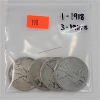 1- 1918 & 3-1918-S Walking Liberty Half Dollars
