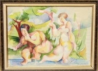 Georg Konigstein, Female Nudes, Watercolor