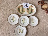 Vintage Platter & 4 plates - corn motif - market
