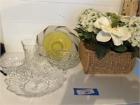 Floral Arrangement in Basket with Glass Serving