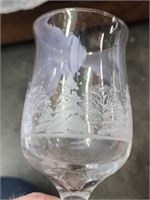 Winter Scene Wine Glass Frosted Goblet Etched
