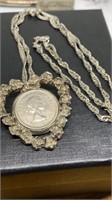 14KRGP necklace with 1963 six pence pendant