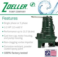 $488 Zoeller Cast Iron Sewage Pump B63
