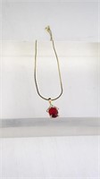 "Roman" Gold Toned Necklace w/ Faux Ruby