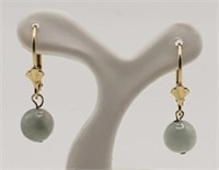 (H) 14kt Yellow Gold Jade Pierced Earrings (1"