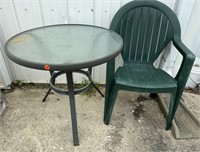 Patio Table & Green Plastic Chair