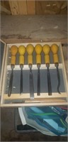 Wood box, with chisels/ lathe tools