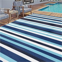 Outdoor Plastic Straw Rug  8x10ft  Blue&White