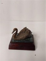 Josten's Bronze Swan Figure Marble Plinth U15B