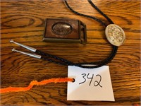 LEATHER AND LAPIS BUCKLE AND BOLO