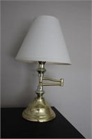 Brass swing arm table lamp, some pitting, 19"H