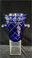 Cobalt Glass Cut to Clear Champagne/Ice Bucket