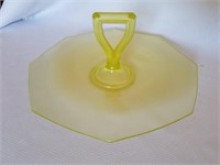 Vaseline Glass Serving Tray w/Handle