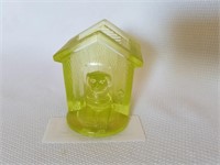 Miniature Vaseline Glass Doghouse & Dog
