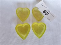 Lot of 4 Miniature Vaseline Glass Hearts