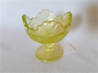 Miniature Floral Vaseline Glass Candy Dish