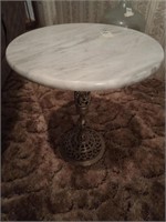 Marble top & brass? end table, 17" high & 14.75"