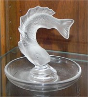 Lalique Signed Leaping Koi Fish Jewelry Dish