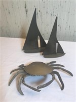 Lot of 3 Brass Ships & Crab