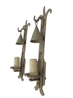 Pair of 1 Light Iron Strap Sconce with Cone