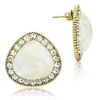 14k Gold-pl. White Agate Vintage Style Earrings