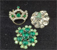 Lot of Green Gem Brooches, Large One is  UV