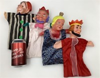 4 marionnettes vintages, têtes en caoutchouc,