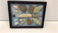 Collection of arrowheads in 7"x8" shadow box