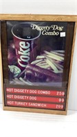 Food sign, 20x28, Hot Diggedy Dogs, wood frame