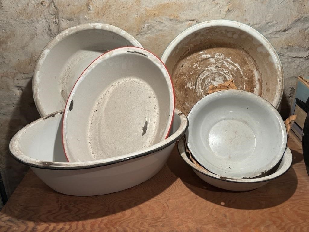 Collection of Antique Enamel Ware Bowls