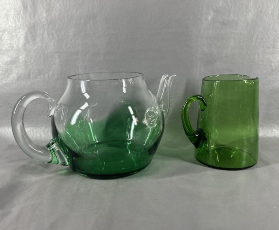 Green Glass Tea Pot, Green Pitcher