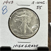 1943 WALKING LIBERTY SILVER HALF DOLLAR HIGH GRAD