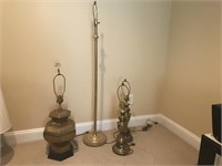 4 Various Brass Lamps: 1 Floor & 3 Table