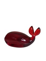 Small Red Glass Whale Paperweight