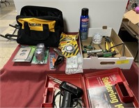 Soldering gun, dewalt bag, fuel cap and misc