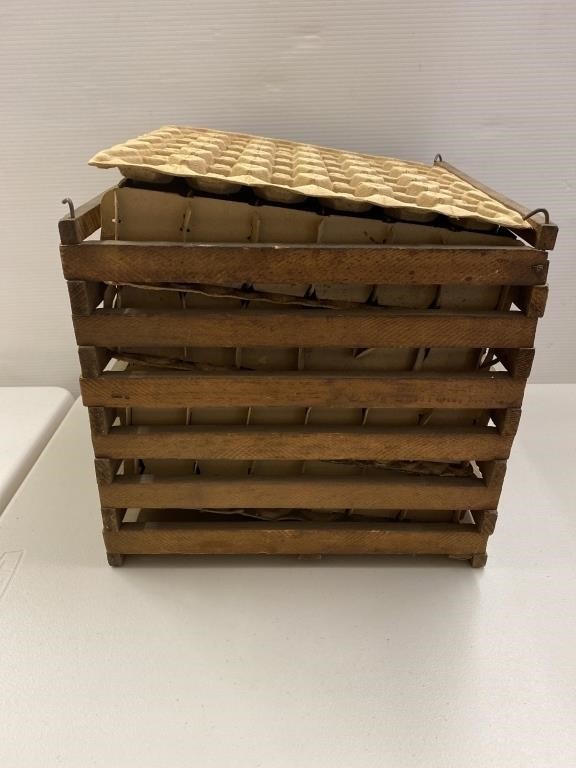 Vintage Wooden Egg Crate with Cardboard Insert Tra