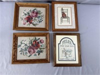 Pair of Counted Cross-stitch Floral Pictures