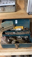 Metal tool box w/ drill bits and brushes