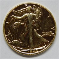 1942 Walking Liberty Silver Half Dollar Gold Plate